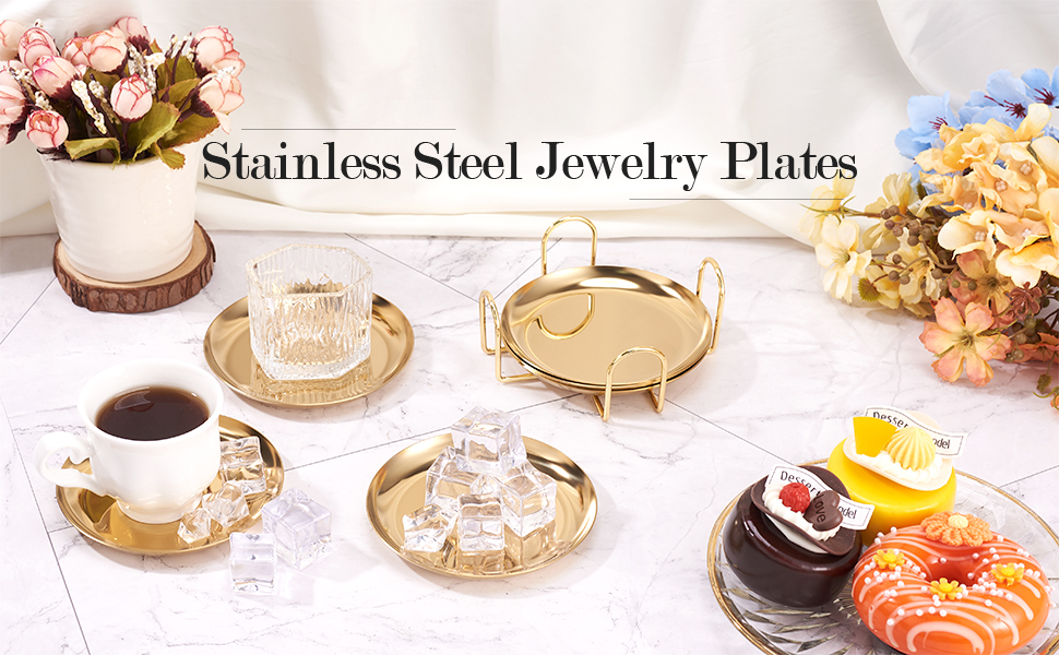 6 pcs Gold Drink Coaster with Holder Non-Slip Metal Cup Mat Flat Round Drink Coasters for Wedding Drinks Coffee Table Glass Mug Hotel Bar Teacup Party Supplies