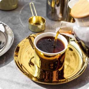 6 pcs Gold Drink Coaster with Holder Non-Slip Metal Cup Mat Flat Round Drink Coasters for Wedding Drinks Coffee Table Glass Mug Hotel Bar Teacup Party Supplies