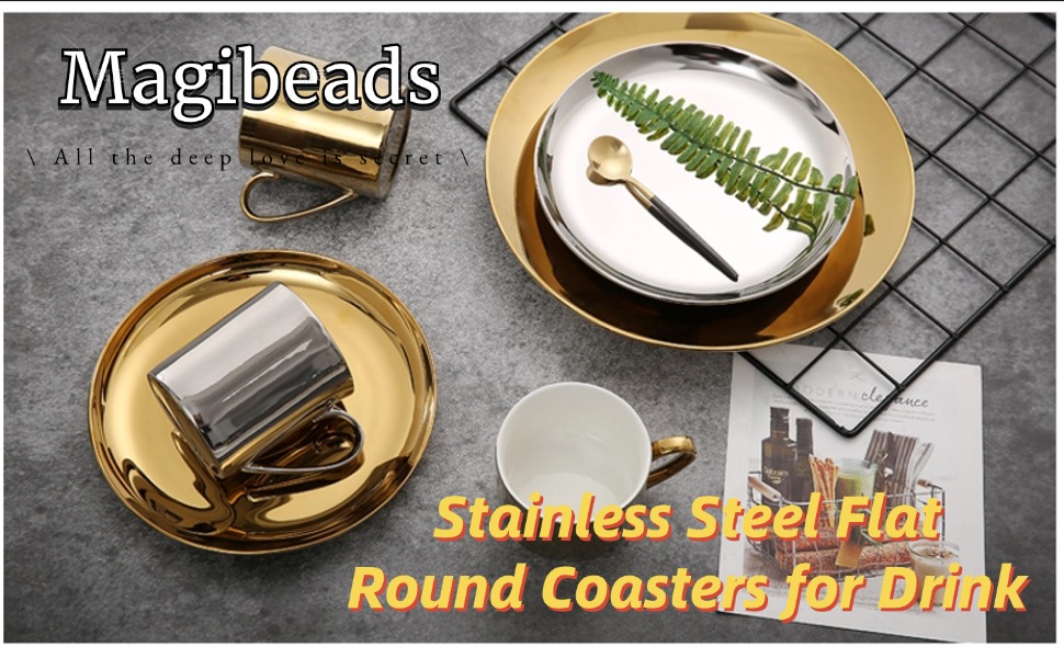 6 pcs Gold Drink Coaster with Holder Non-Slip Metal Cup Mat Flat Round Drink Coasters for Wedding Drinks Coffee Table Glass Mug Hotel Bar Teacup Party Supplies