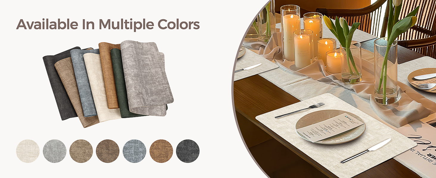 Vinyl Placemats Set of 4, Faux Leather Waterproof and Heat Resistant Place Mats, Washable Anti-Slip Table Mats with Coaster, Wipeable Placemats for Indoor & Outdoor 17