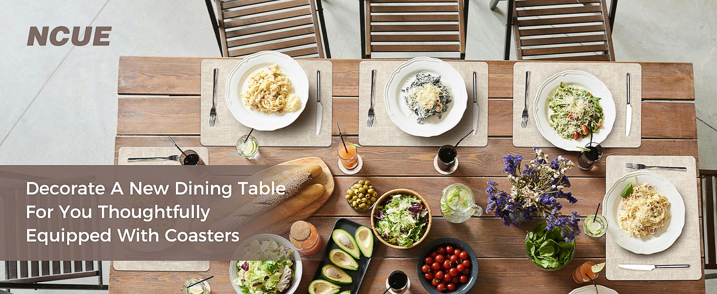 Vinyl Placemats Set of 4, Faux Leather Waterproof and Heat Resistant Place Mats, Washable Anti-Slip Table Mats with Coaster, Wipeable Placemats for Indoor & Outdoor 17