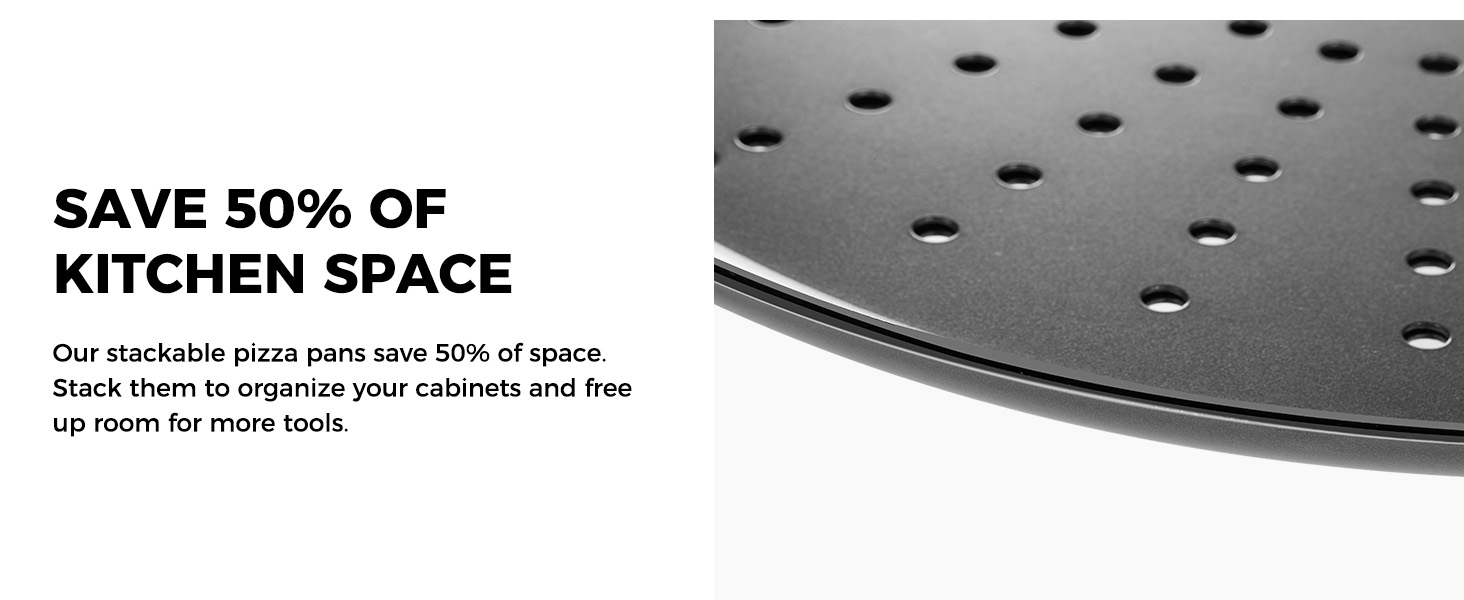 HONGBAKE 2 Pack Pizza Pan 14 Inch with Holes, Rust-Free Nonstick Pizza Pan for Oven, 0.8mm Carbon Steel Perforated Pizza Tray with Wider Handles, Round Baking Sheet for Frozen & Homemade Pizza, Grey