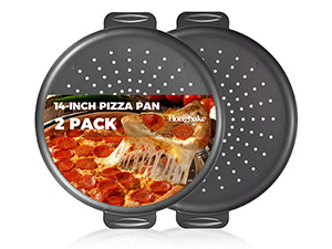 HONGBAKE 2 Pack Pizza Pan 14 Inch with Holes, Rust-Free Nonstick Pizza Pan for Oven, 0.8mm Carbon Steel Perforated Pizza Tray with Wider Handles, Round Baking Sheet for Frozen & Homemade Pizza, Grey