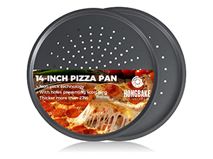 HONGBAKE 2 Pack Pizza Pan 14 Inch with Holes, Rust-Free Nonstick Pizza Pan for Oven, 0.8mm Carbon Steel Perforated Pizza Tray with Wider Handles, Round Baking Sheet for Frozen & Homemade Pizza, Grey