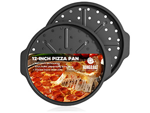HONGBAKE 2 Pack Pizza Pan 14 Inch with Holes, Rust-Free Nonstick Pizza Pan for Oven, 0.8mm Carbon Steel Perforated Pizza Tray with Wider Handles, Round Baking Sheet for Frozen & Homemade Pizza, Grey
