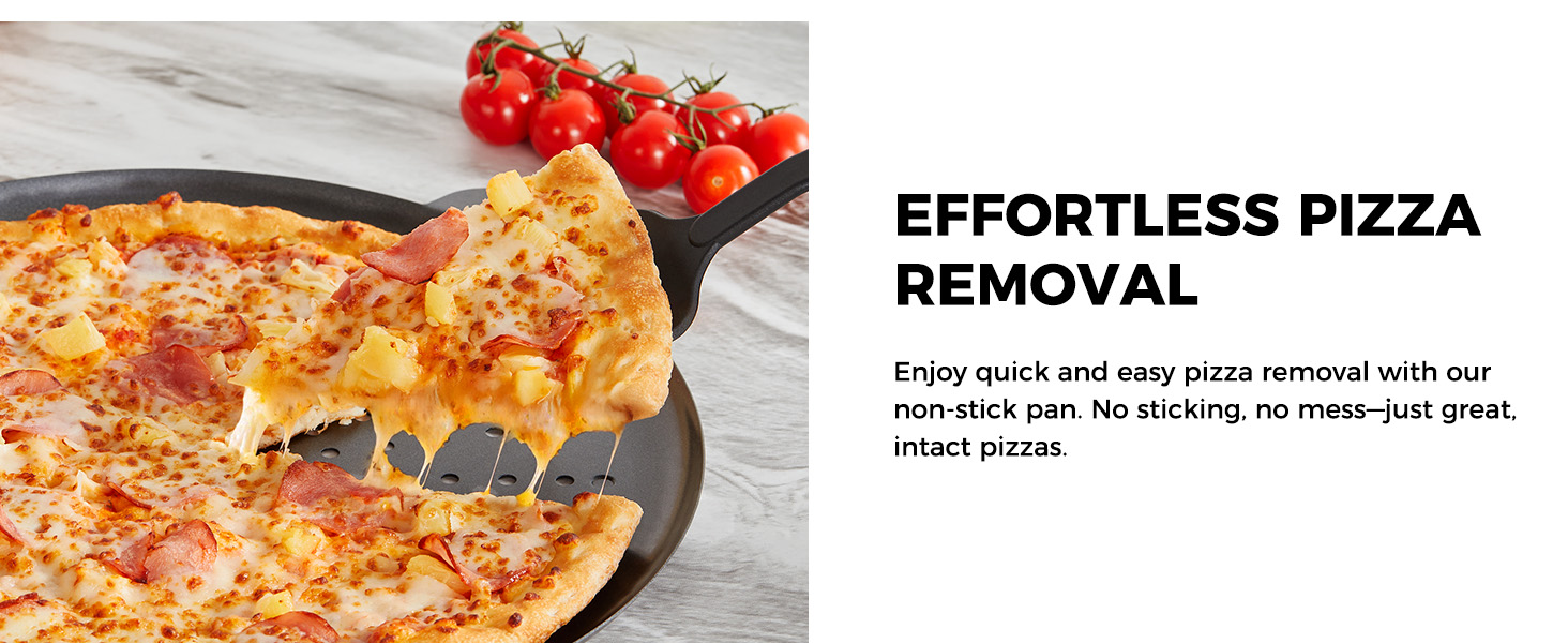 HONGBAKE 2 Pack Pizza Pan 14 Inch with Holes, Rust-Free Nonstick Pizza Pan for Oven, 0.8mm Carbon Steel Perforated Pizza Tray with Wider Handles, Round Baking Sheet for Frozen & Homemade Pizza, Grey