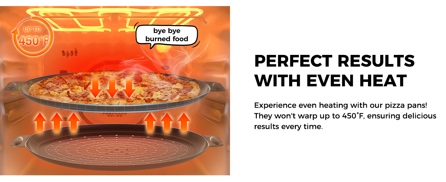 HONGBAKE 2 Pack Pizza Pan 14 Inch with Holes, Rust-Free Nonstick Pizza Pan for Oven, 0.8mm Carbon Steel Perforated Pizza Tray with Wider Handles, Round Baking Sheet for Frozen & Homemade Pizza, Grey