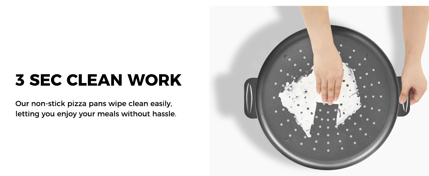 HONGBAKE 2 Pack Pizza Pan 14 Inch with Holes, Rust-Free Nonstick Pizza Pan for Oven, 0.8mm Carbon Steel Perforated Pizza Tray with Wider Handles, Round Baking Sheet for Frozen & Homemade Pizza, Grey