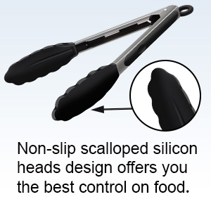 2 Pack Black Premium Stainless Steel Heat Resistant Kitchen Tongs for cooking,set of 9