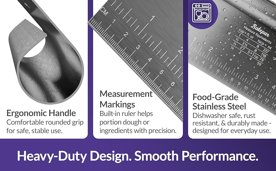 Bakerpan Stainless Steel Heavy Duty Dough Cutter, 3 Size Set - Metal Bench Scraper Kitchen Utensils, Chopper, Pizza and Pastry Cutter Tool, 10, 8, 6 Inch