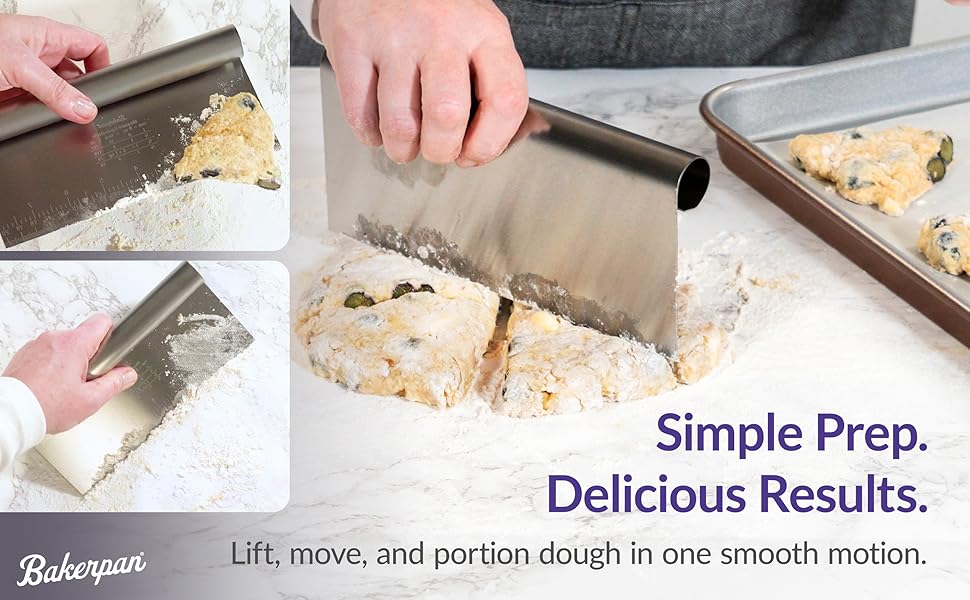 Bakerpan Stainless Steel Heavy Duty Dough Cutter, 3 Size Set - Metal Bench Scraper Kitchen Utensils, Chopper, Pizza and Pastry Cutter Tool, 10, 8, 6 Inch