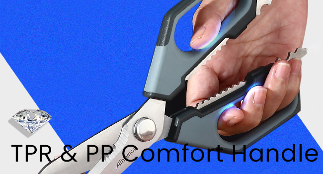 Sharp Nordic-Style Kitchen Shears Soft Comfort Handle, All Purpose Scissors with Herb Stripper, Detachable Cooking Scissors, Micro-Serrated Blade for Food Chicken Meat Herb Packaging