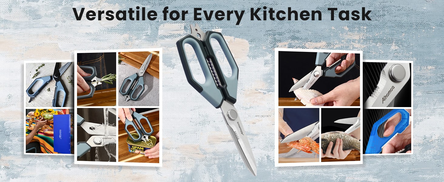 Sharp Nordic-Style Kitchen Shears Soft Comfort Handle, All Purpose Scissors with Herb Stripper, Detachable Cooking Scissors, Micro-Serrated Blade for Food Chicken Meat Herb Packaging