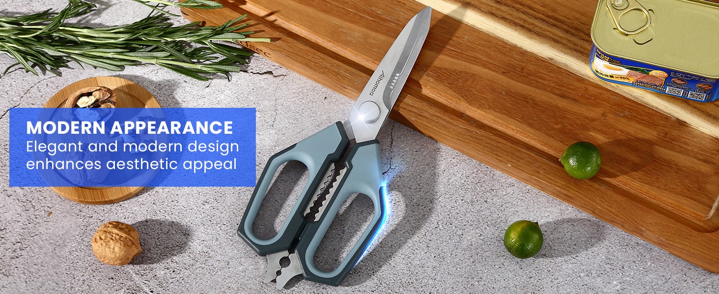 Sharp Nordic-Style Kitchen Shears Soft Comfort Handle, All Purpose Scissors with Herb Stripper, Detachable Cooking Scissors, Micro-Serrated Blade for Food Chicken Meat Herb Packaging