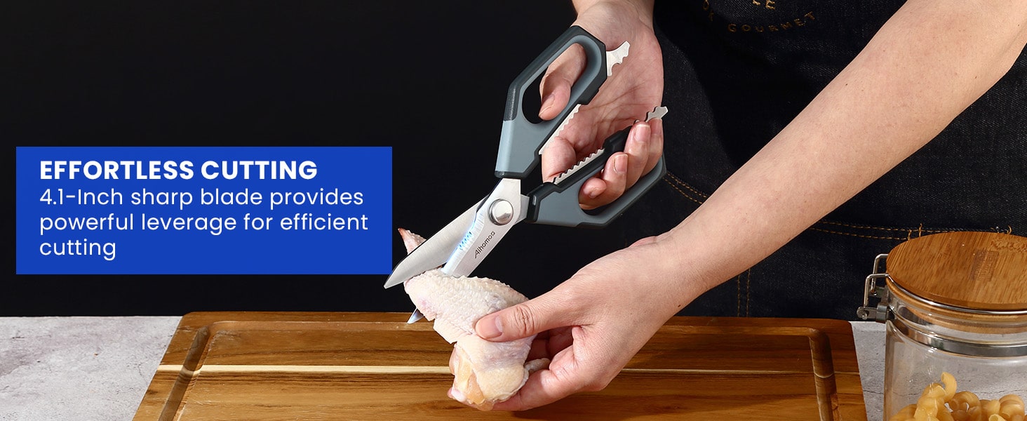 Sharp Nordic-Style Kitchen Shears Soft Comfort Handle, All Purpose Scissors with Herb Stripper, Detachable Cooking Scissors, Micro-Serrated Blade for Food Chicken Meat Herb Packaging