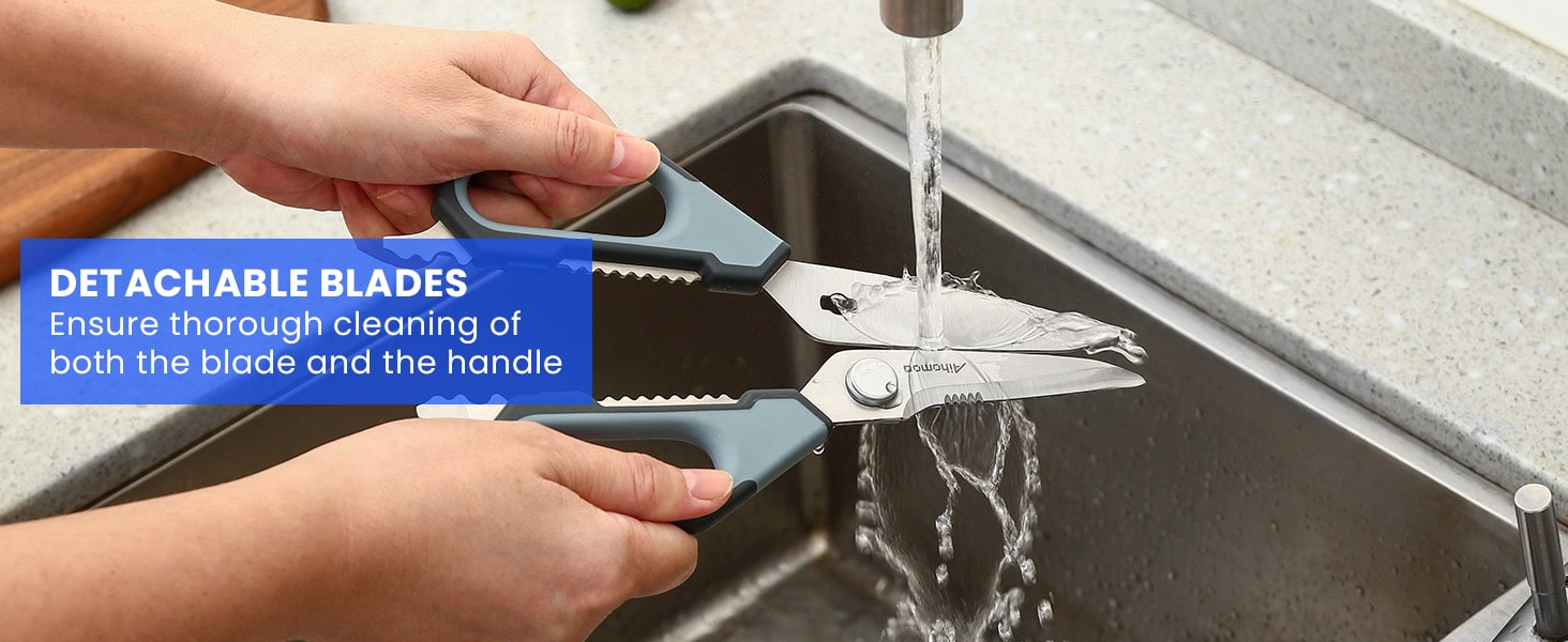 Sharp Nordic-Style Kitchen Shears Soft Comfort Handle, All Purpose Scissors with Herb Stripper, Detachable Cooking Scissors, Micro-Serrated Blade for Food Chicken Meat Herb Packaging