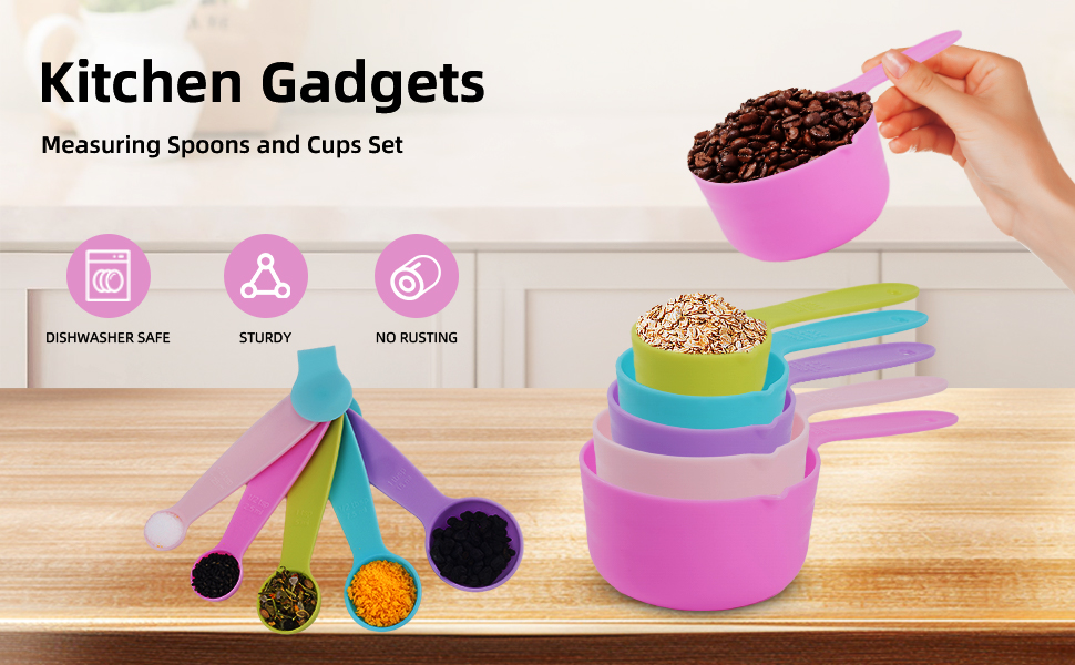 10PCS Measuring Spoons and Cups Set Stackable Nesting Cups Spoons for Cooking Baking Supplies, Kitchen Gadgets Essentials Tools