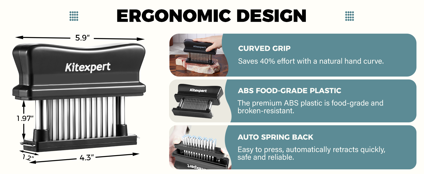 Kitexpert Meat Tenderizer 48 Ultra Sharp Blades Meat Tenderizer Tool with Stainless Steel Needle, Detachable Base for Easy Cleaning, Heavy Duty Tenderizer for Chicken, Steak