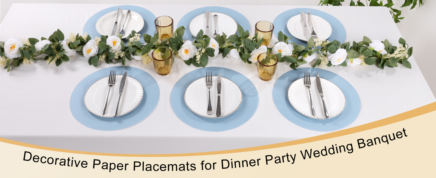 SHACOS 100 PCS Round Paper Placemats 13 inch Disposable Paper Place Mats for Dinner Wedding Birthday Party Festival Table Decoration Indoor Outdoor, Dusty Blue