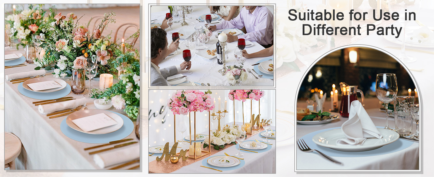 SHACOS 100 PCS Round Paper Placemats 13 inch Disposable Paper Place Mats for Dinner Wedding Birthday Party Festival Table Decoration Indoor Outdoor, Dusty Blue