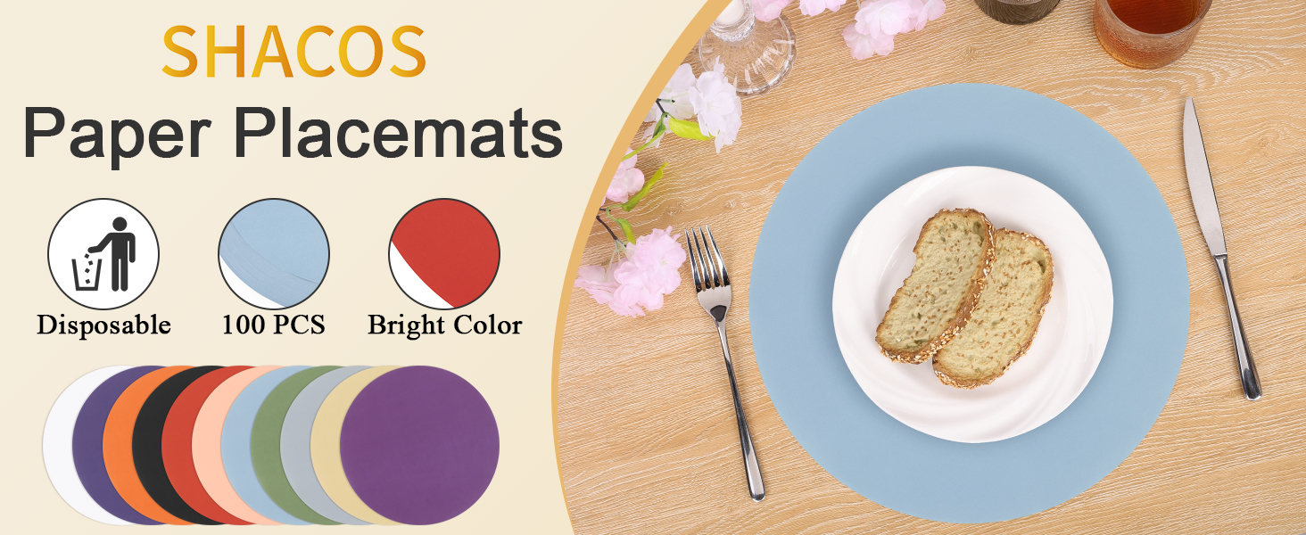SHACOS 100 PCS Round Paper Placemats 13 inch Disposable Paper Place Mats for Dinner Wedding Birthday Party Festival Table Decoration Indoor Outdoor, Dusty Blue
