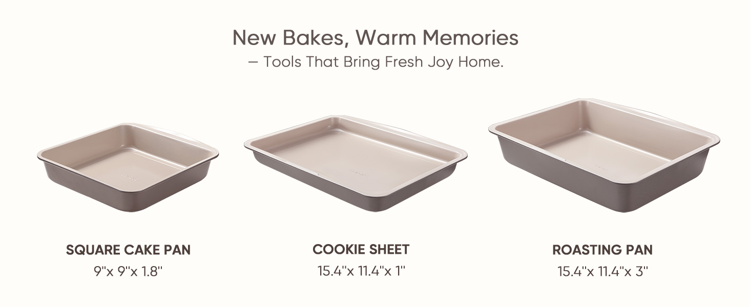 CAROTE 7-Piece Nonstick Stackable Baking Pans Set - Bakeware Sets Including Cookie Sheets for Baking, Muffin Pan, Bread Pan, Cake pan, Loaf Pan, Roasting Pan, Gray & Khaki