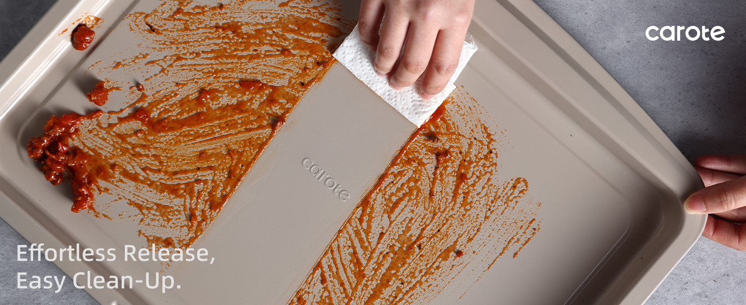 CAROTE 7-Piece Nonstick Stackable Baking Pans Set - Bakeware Sets Including Cookie Sheets for Baking, Muffin Pan, Bread Pan, Cake pan, Loaf Pan, Roasting Pan, Gray & Khaki