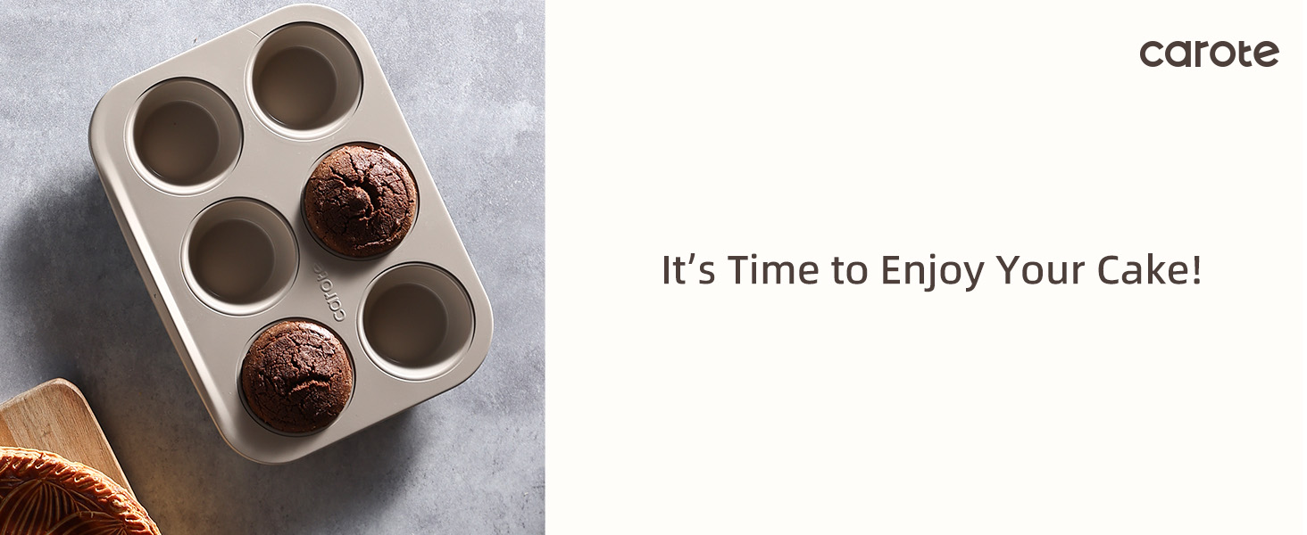 CAROTE 7-Piece Nonstick Stackable Baking Pans Set - Bakeware Sets Including Cookie Sheets for Baking, Muffin Pan, Bread Pan, Cake pan, Loaf Pan, Roasting Pan, Gray & Khaki