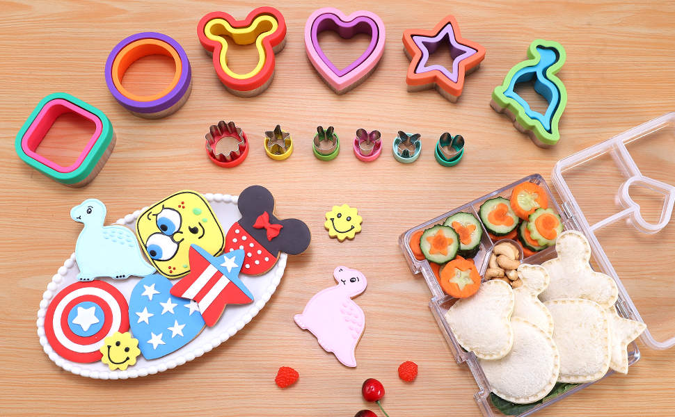 12 Pcs Sandwich Cutter and Sealer Set, Bread Decruster Pancake Maker DIY Cookie Cutters Vegetable Cutter Shapes for Kids, Ideal for School Lunch Boxes and Bento Boxes Boys Girls