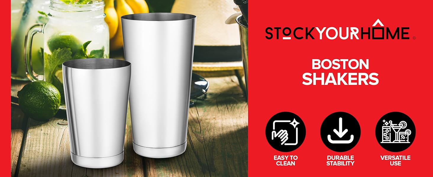 Boston Cocktail Shaker, Drink Mixing Set (18oz & 28oz) Weighted Stainless Steel Shaker Tins, Cocktail & Martini Mixed Drink Shakers, Essential & Professional Bar Tools For Bartending