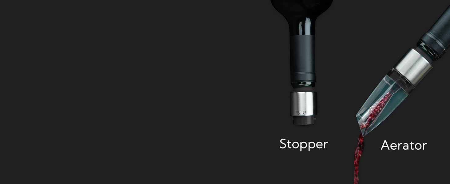 KITCHENDAO 2-in-1 Wine Aerator Pourer and Stopper, Premium Wine Air Aerator Pourer Decanter Spout Dispenser No Drip or Spill-Improve Taste and Bouquet Instantly- BPA Free-Dishwasher Safe - Black