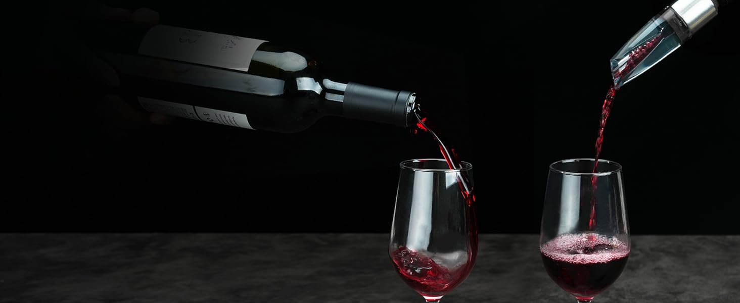 KITCHENDAO 2-in-1 Wine Aerator Pourer and Stopper, Premium Wine Air Aerator Pourer Decanter Spout Dispenser No Drip or Spill-Improve Taste and Bouquet Instantly- BPA Free-Dishwasher Safe - Black