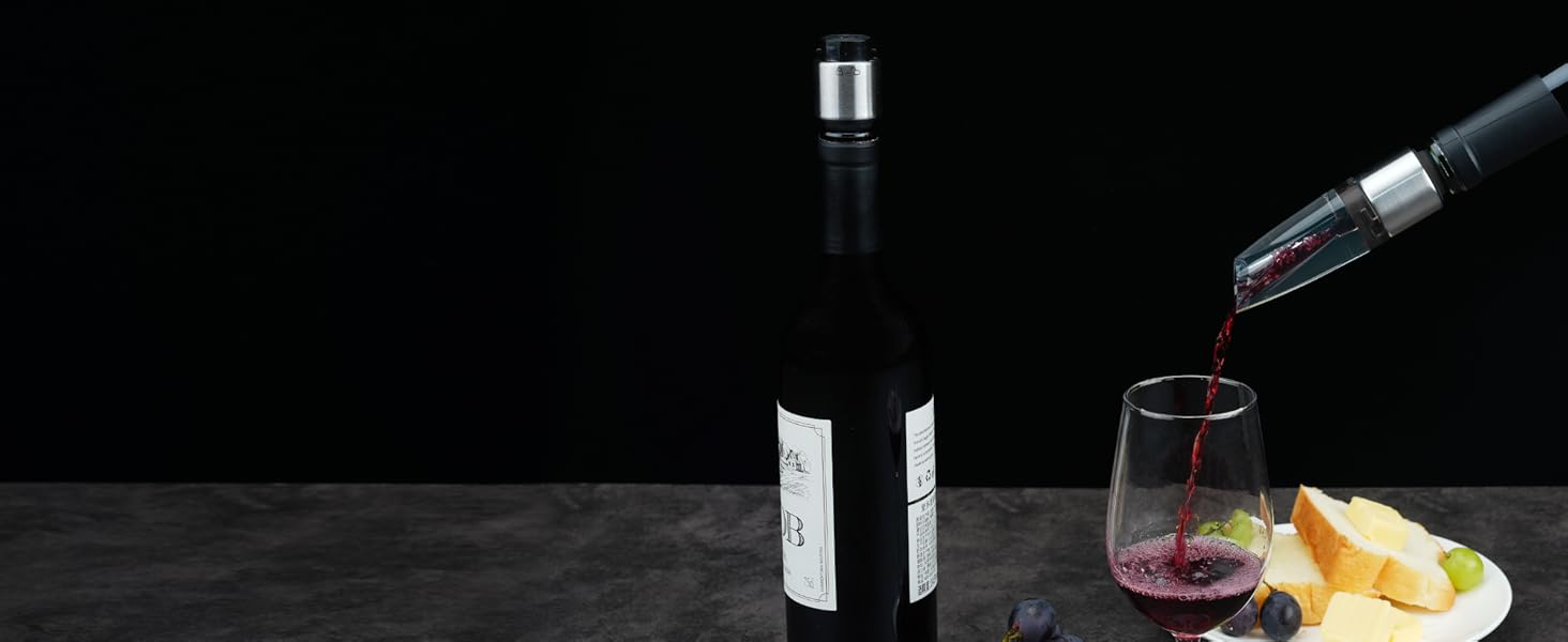 KITCHENDAO 2-in-1 Wine Aerator Pourer and Stopper, Premium Wine Air Aerator Pourer Decanter Spout Dispenser No Drip or Spill-Improve Taste and Bouquet Instantly- BPA Free-Dishwasher Safe - Black
