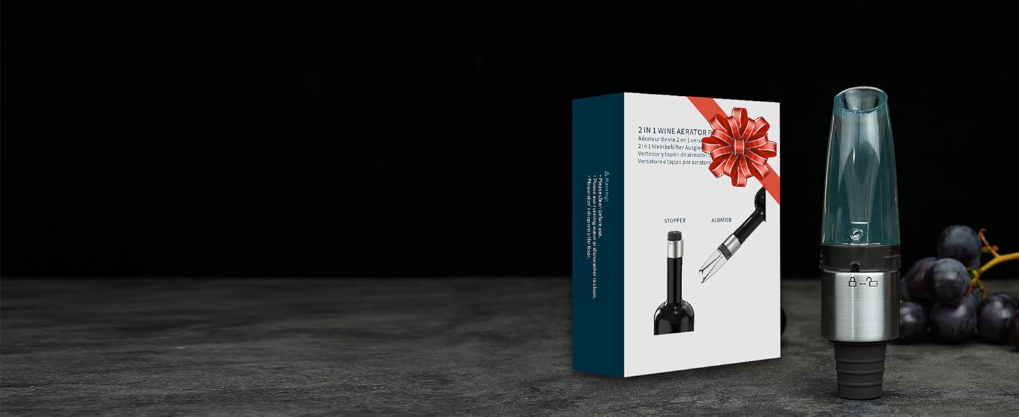 KITCHENDAO 2-in-1 Wine Aerator Pourer and Stopper, Premium Wine Air Aerator Pourer Decanter Spout Dispenser No Drip or Spill-Improve Taste and Bouquet Instantly- BPA Free-Dishwasher Safe - Black