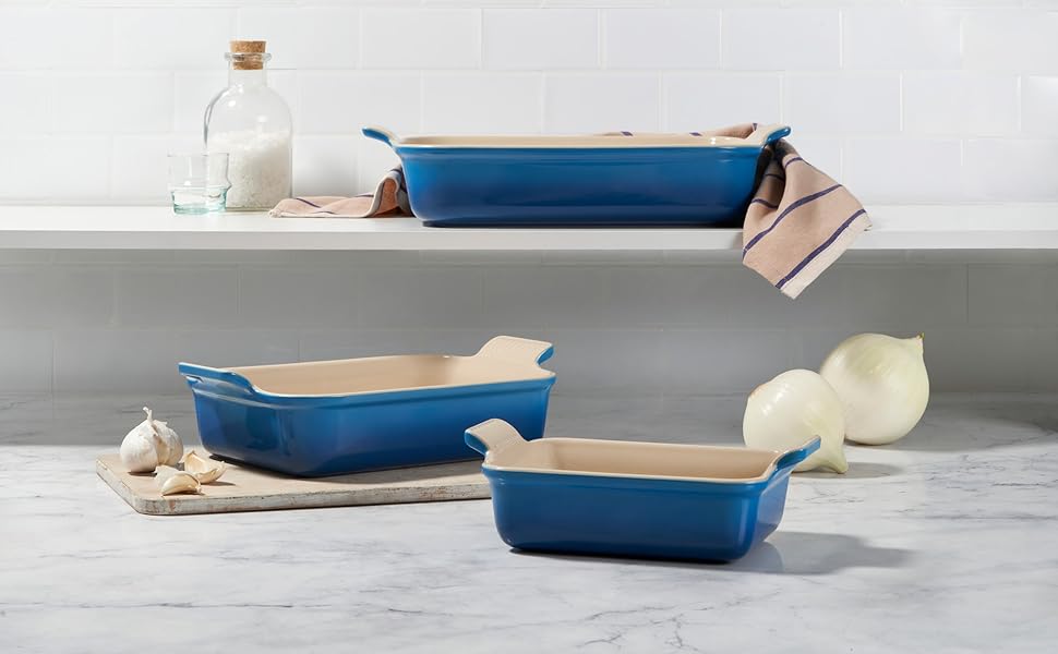 Le Creuset Stoneware Set Of 3 Heritage Rectangular Dishes, Oyster