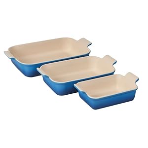 Le Creuset Stoneware Set Of 3 Heritage Rectangular Dishes, Oyster