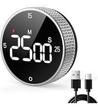 Magnetic Kitchen Timer for Cooking with Loud Alarm - Large LED Display Rotating Countdown Pomodoro Timer, Preset 5/15/25 Mins Easy for Seniors and Kids，for Baking Grilling Studying