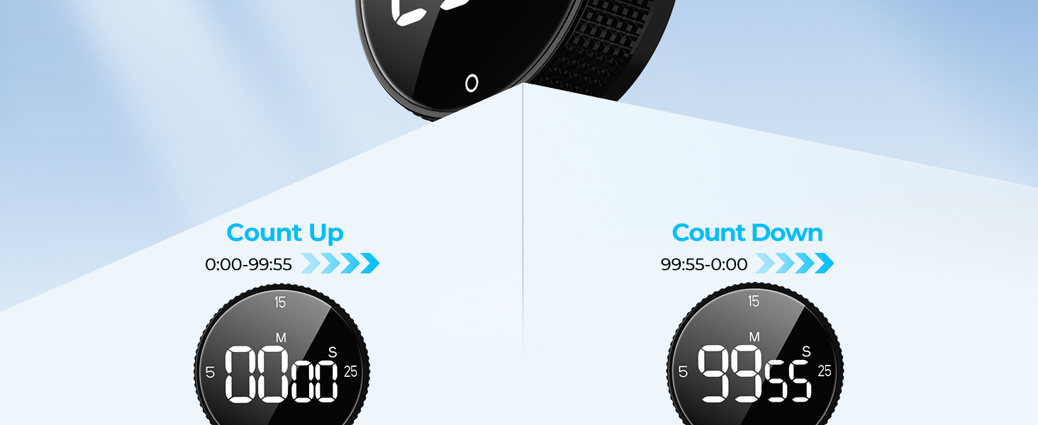 Magnetic Kitchen Timer for Cooking with Loud Alarm - Large LED Display Rotating Countdown Pomodoro Timer, Preset 5/15/25 Mins Easy for Seniors and Kids，for Baking Grilling Studying