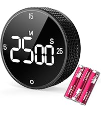 Magnetic Kitchen Timer for Cooking with Loud Alarm - Large LED Display Rotating Countdown Pomodoro Timer, Preset 5/15/25 Mins Easy for Seniors and Kids，for Baking Grilling Studying