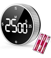 Magnetic Kitchen Timer for Cooking with Loud Alarm - Large LED Display Rotating Countdown Pomodoro Timer, Preset 5/15/25 Mins Easy for Seniors and Kids，for Baking Grilling Studying