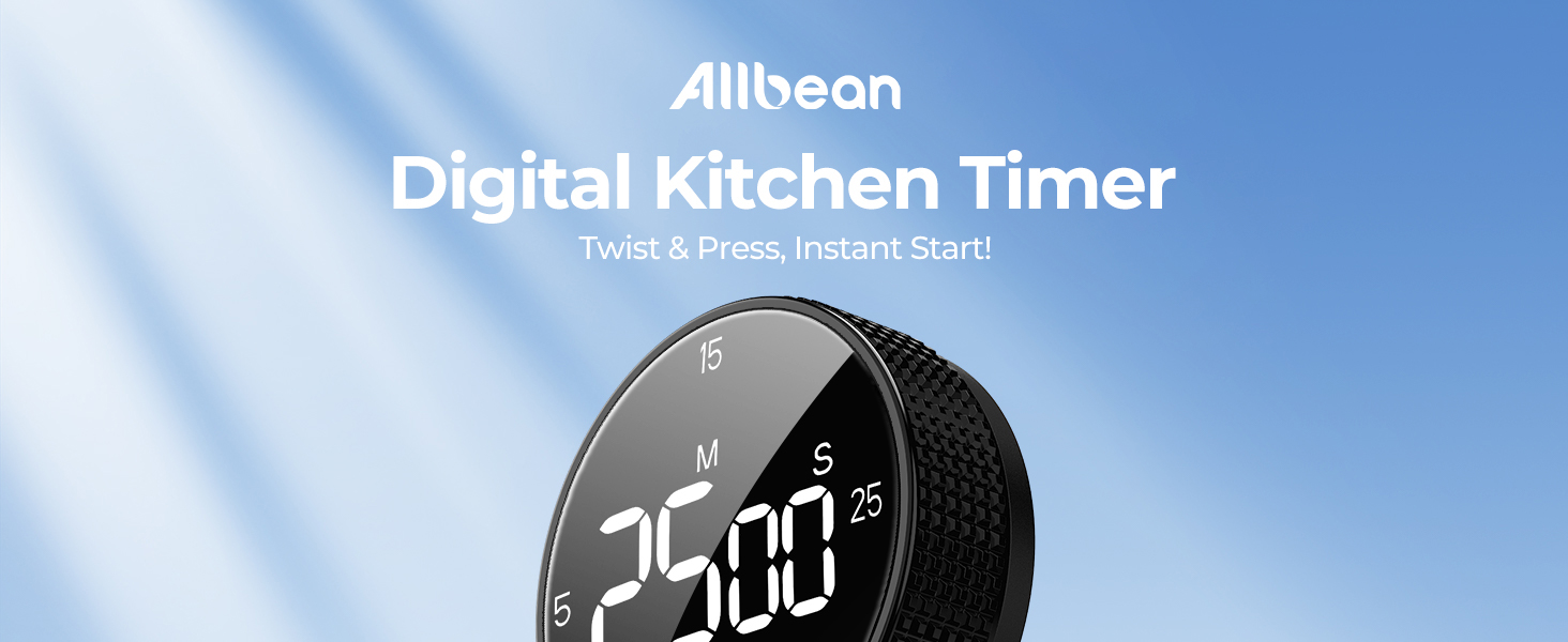 Magnetic Kitchen Timer for Cooking with Loud Alarm - Large LED Display Rotating Countdown Pomodoro Timer, Preset 5/15/25 Mins Easy for Seniors and Kids，for Baking Grilling Studying