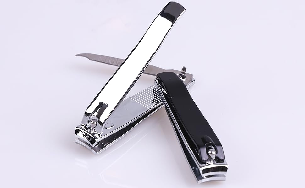 Large Nail Clippers 2-Pack, Sharp Stainless Steel Fingernail & Toenail Trimmers with Nail File, Manicure Kit Fingernail Tools for Men & Women, Black and Silver Color