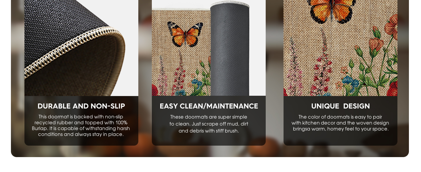 Artoid Mode Wood Flowers Butterfly Spring Kitchen Mats Set of 3, Seasonal Home Decor Leaves Low-Profile Kitchen Rugs for Floor - 17