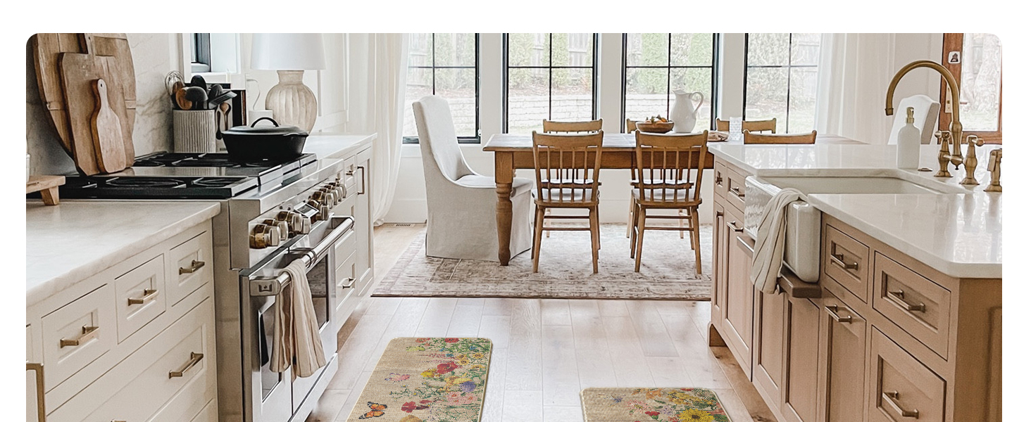 Artoid Mode Wood Flowers Butterfly Spring Kitchen Mats Set of 3, Seasonal Home Decor Leaves Low-Profile Kitchen Rugs for Floor - 17