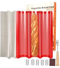 2-Pack Baguette Bread Pan, 3-Slot Nonstick French Bread Baking Tray, Heavy-Duty Loaf Tin with Rounded Corners, Oven Safe, Gold