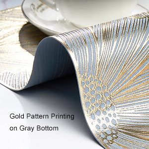 Gold Placemats Set of 6 Rectangle Pressed Vinyl Table Mats Heat Resistant Non-Slip Washable Wipeable Place Mats for Dining Table Indoor Outdoor Flower Dinner Placemats