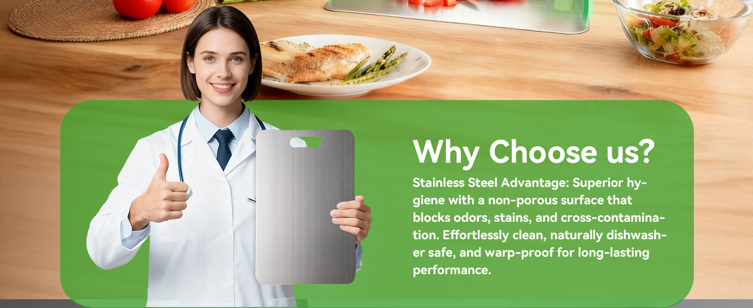 3 PCS Stainless Steel Cutting Boards for Kitchen, 304 Metal Non Stick Small Chopping Board Set, Dishwasher Safe & Warp Proof (13.4 x 9, 11.8 x 7.9, 9.4 x 5.9 in)