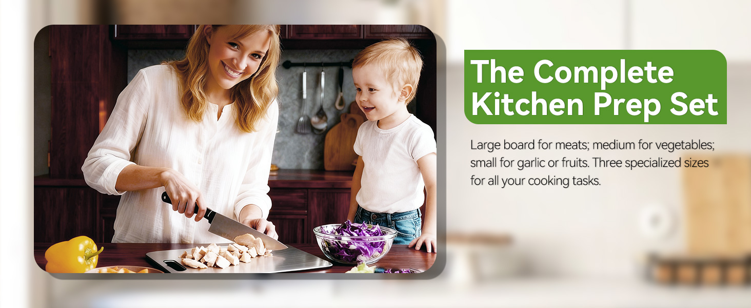 3 PCS Stainless Steel Cutting Boards for Kitchen, 304 Metal Non Stick Small Chopping Board Set, Dishwasher Safe & Warp Proof (13.4 x 9, 11.8 x 7.9, 9.4 x 5.9 in)