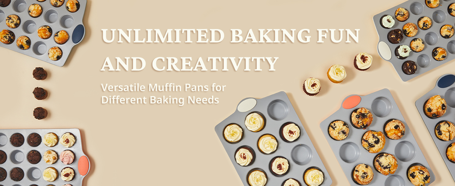 BRONYPRO 12-Cup Non Toxic Nonstick Ceramic Muffin Pan & Cupcake Tin, PFOA & PFOA Free, Heavy Duty Rust-Resistant Aluminized Steel, Oven Safe, Cream White