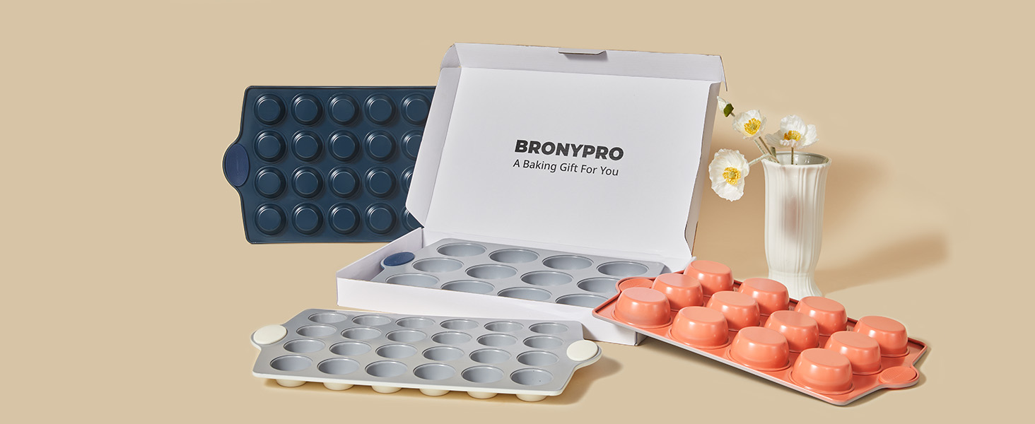 BRONYPRO 12-Cup Non Toxic Nonstick Ceramic Muffin Pan & Cupcake Tin, PFOA & PFOA Free, Heavy Duty Rust-Resistant Aluminized Steel, Oven Safe, Cream White